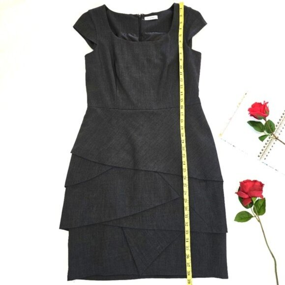 Calvin Klein Women's Career Mini Dress Size Large Charcoal Grey Cap Sleeves Work - Picture 11 of 15